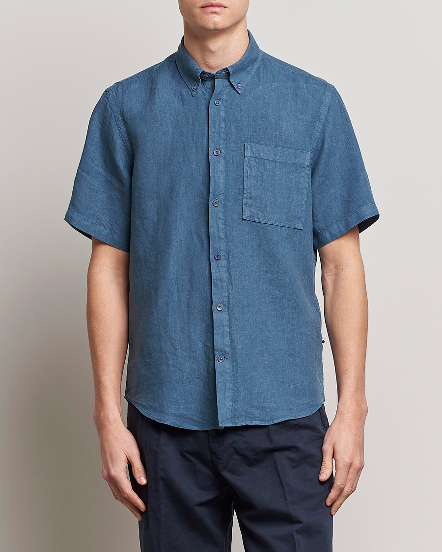Herr | Skjortor | NN07 | Arne Linen Short Sleeve Shirt Dust Blue