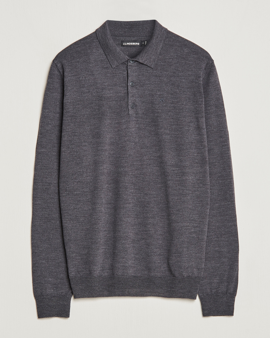 Herr | Tröjor | J.Lindeberg | Noel Light Merino Polo Shirt Dark Grey Melange