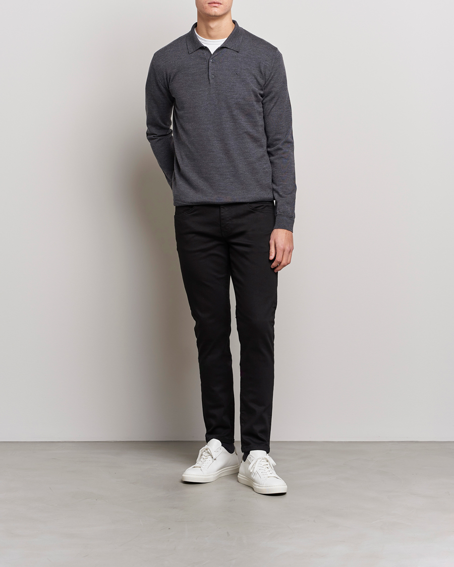 Herr | Tröjor | J.Lindeberg | Noel Light Merino Polo Shirt Dark Grey Melange