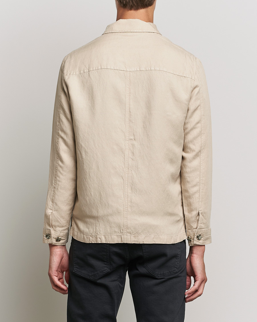 Herr | Skjortor | J.Lindeberg | Jason Zip Linen Shirt Jacket Safari Beige