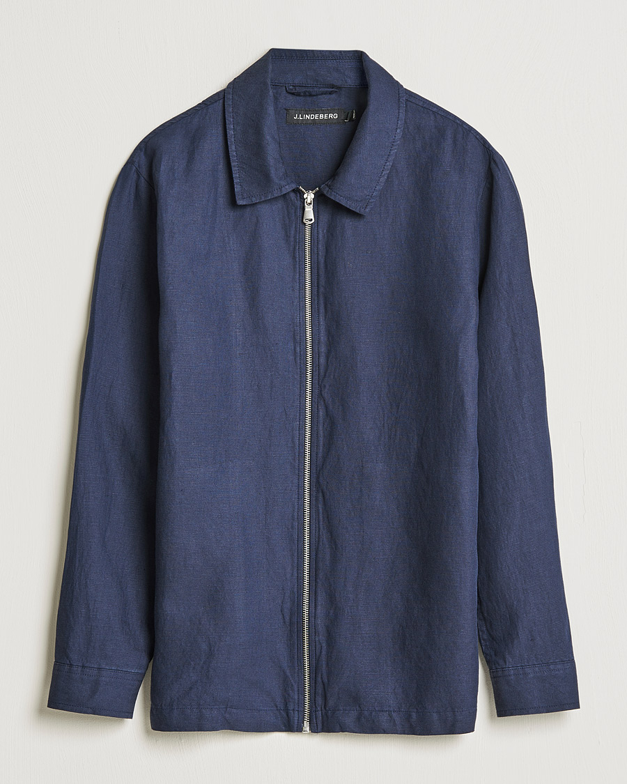 Herr | Jackor | J.Lindeberg | Jason Zip Linen Shirt Jacket Navy