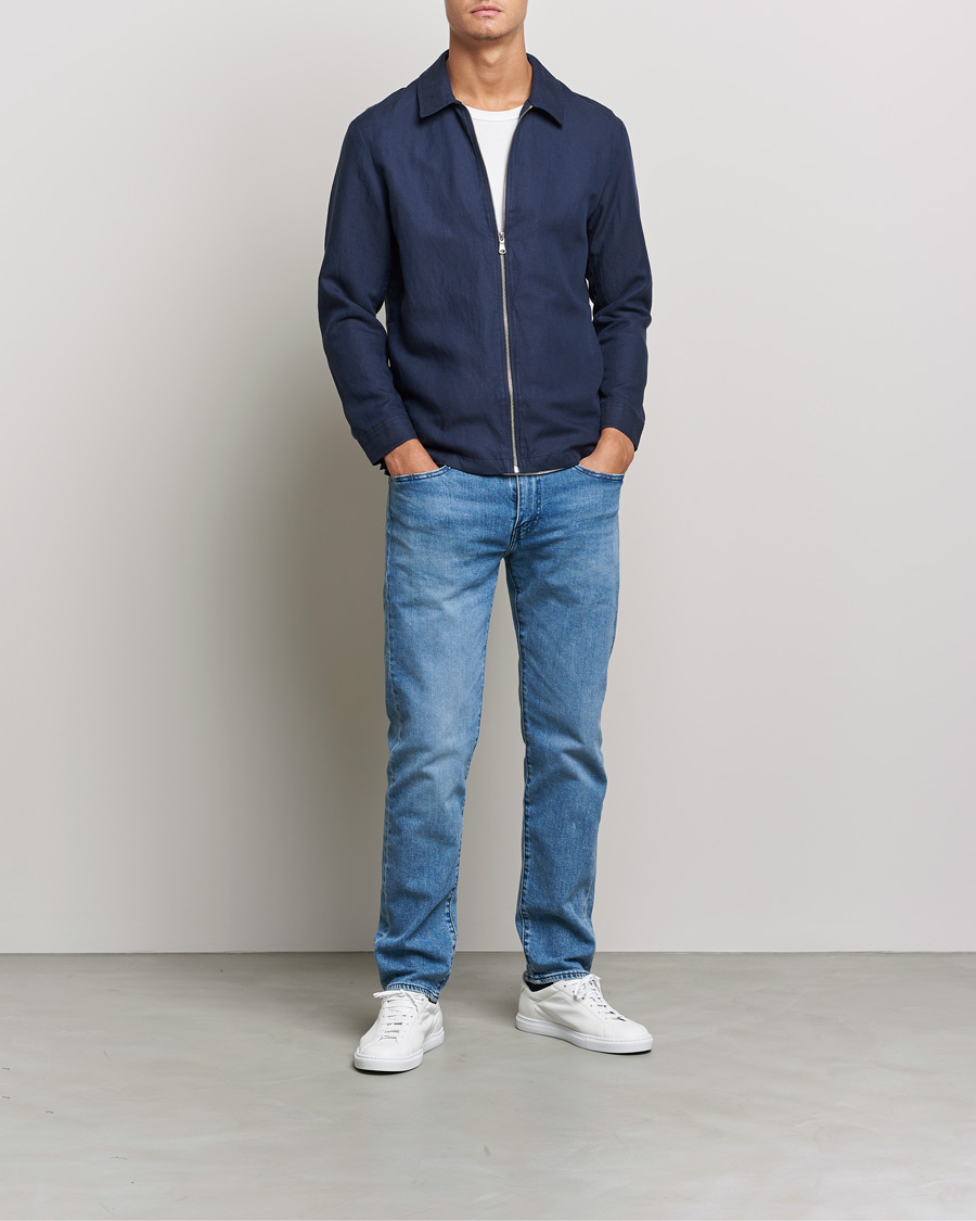 Herr | Jackor | J.Lindeberg | Jason Zip Linen Shirt Jacket Navy