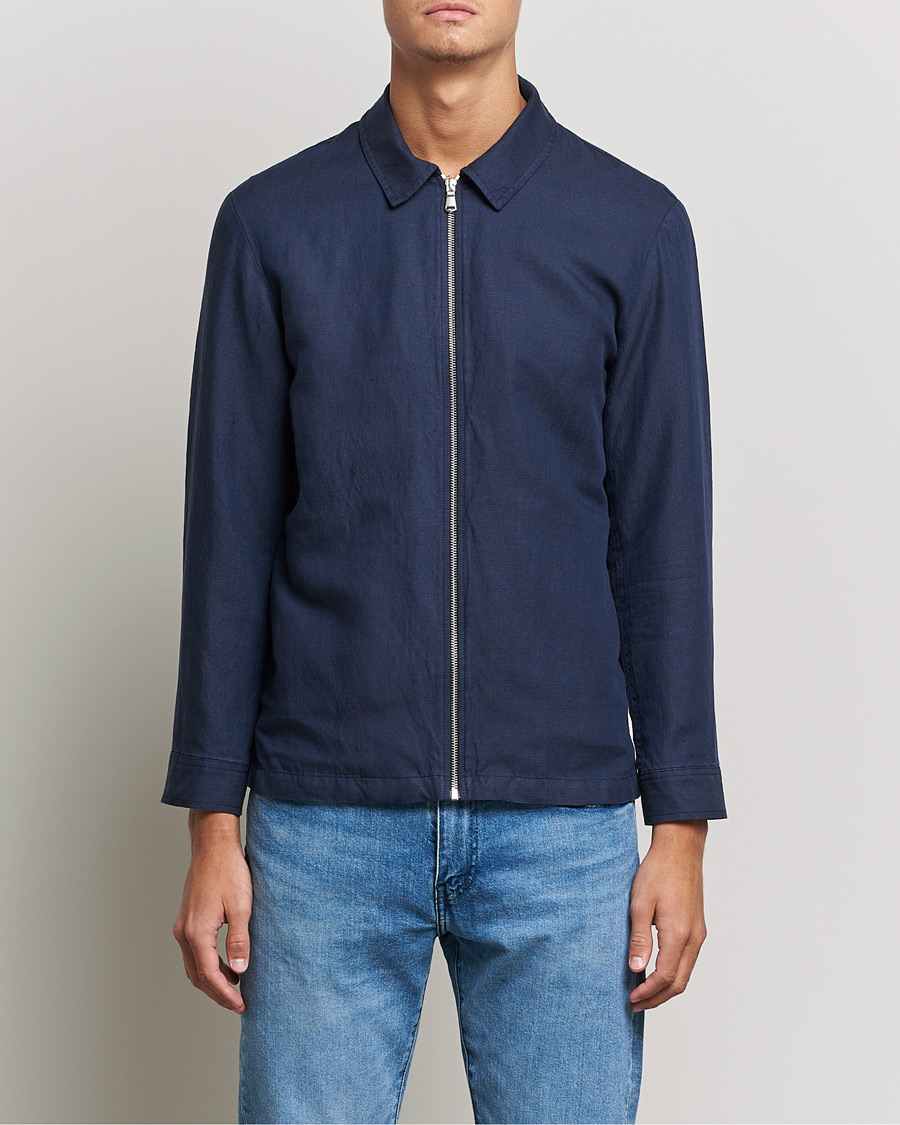 Herr |  | J.Lindeberg | Jason Zip Linen Shirt Jacket Navy