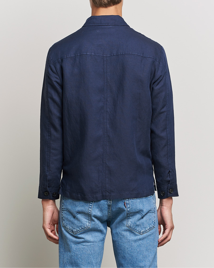 Herr | Jackor | J.Lindeberg | Jason Zip Linen Shirt Jacket Navy