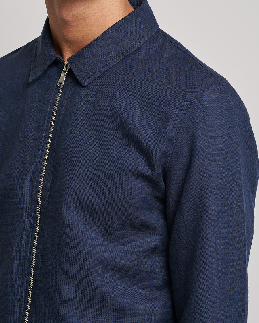 Herr | Jackor | J.Lindeberg | Jason Zip Linen Shirt Jacket Navy
