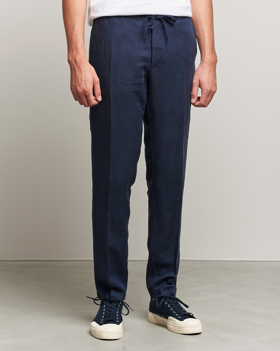 Herr | Byxor | J.Lindeberg | Sasha Drape Linen Drawstring Trousers Navy