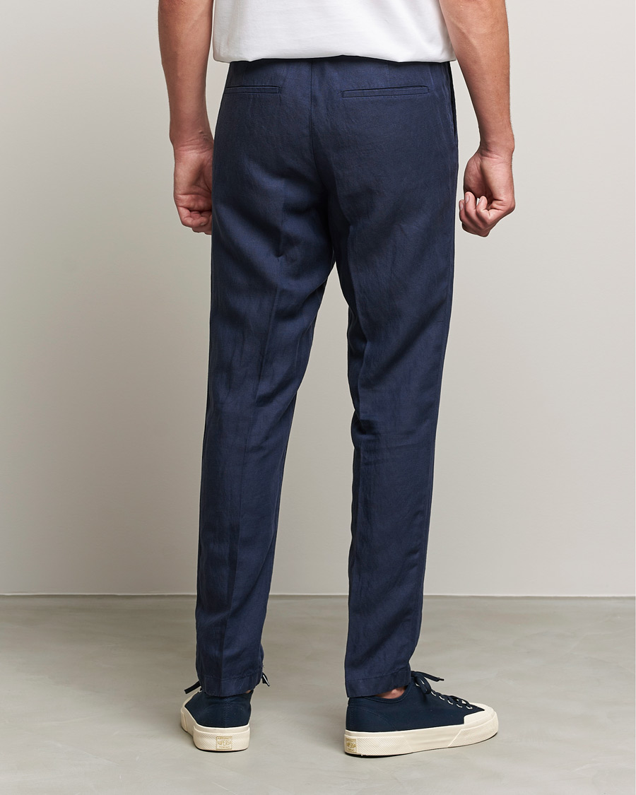 Herr | Byxor | J.Lindeberg | Sasha Drape Linen Drawstring Trousers Navy