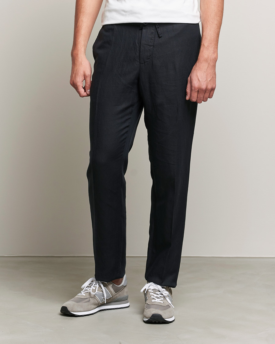 Herr | Byxor | J.Lindeberg | Sasha Drape Linen Drawstring Trousers Black