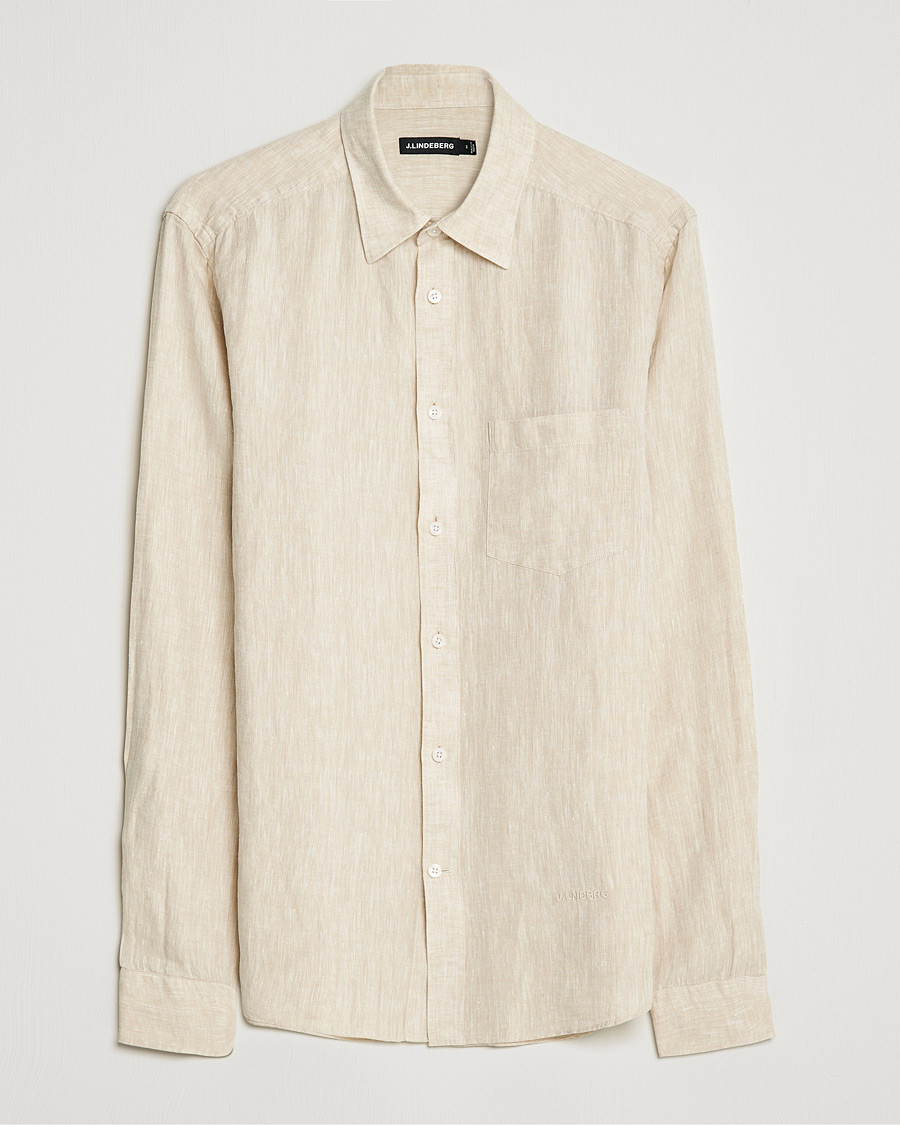Herr | Skjortor | J.Lindeberg | Linen Melange Slim Shirt Safari Beige