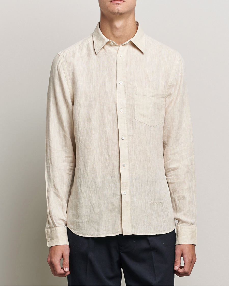 Herr | Skjortor | J.Lindeberg | Linen Melange Slim Shirt Safari Beige