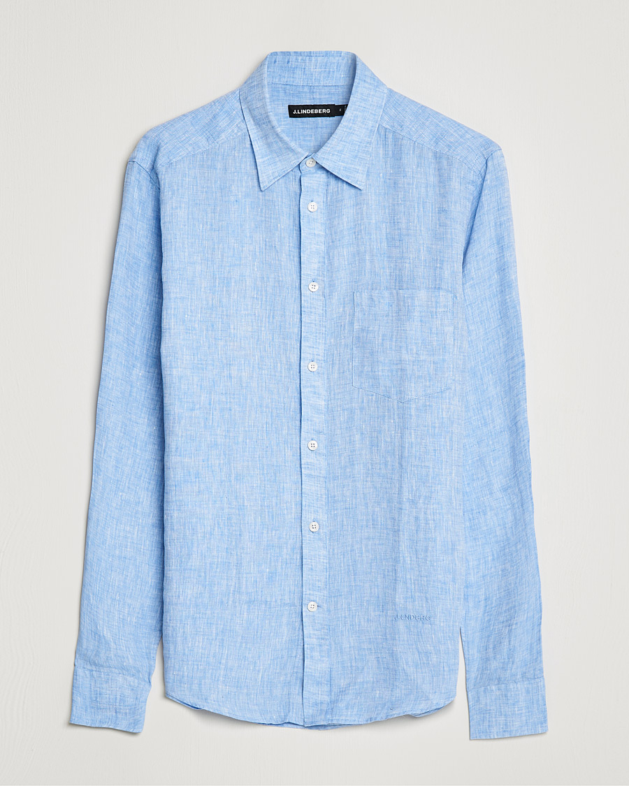 Herr | Skjortor | J.Lindeberg | Linen Melange Slim Shirt Ultramarine