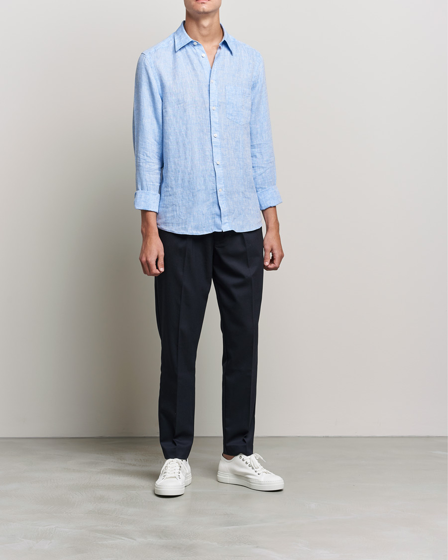 Herr | Skjortor | J.Lindeberg | Linen Melange Slim Shirt Ultramarine