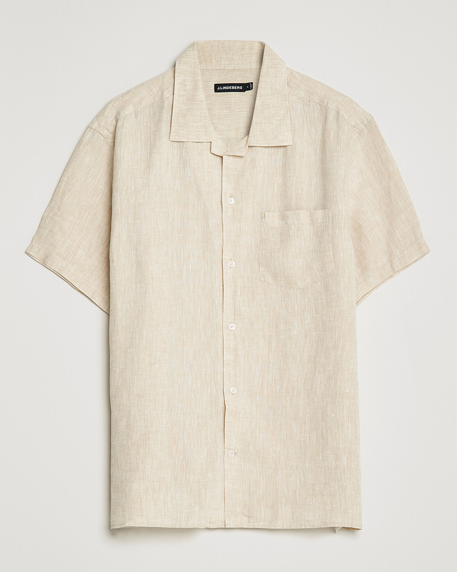 Herr | Skjortor | J.Lindeberg | Linen Melange Short Sleeve Shirt Safari Beige