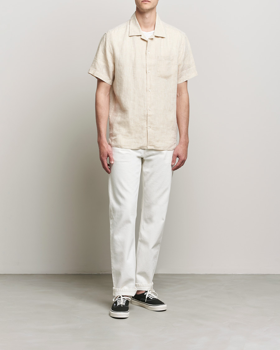 Herr | Skjortor | J.Lindeberg | Linen Melange Short Sleeve Shirt Safari Beige