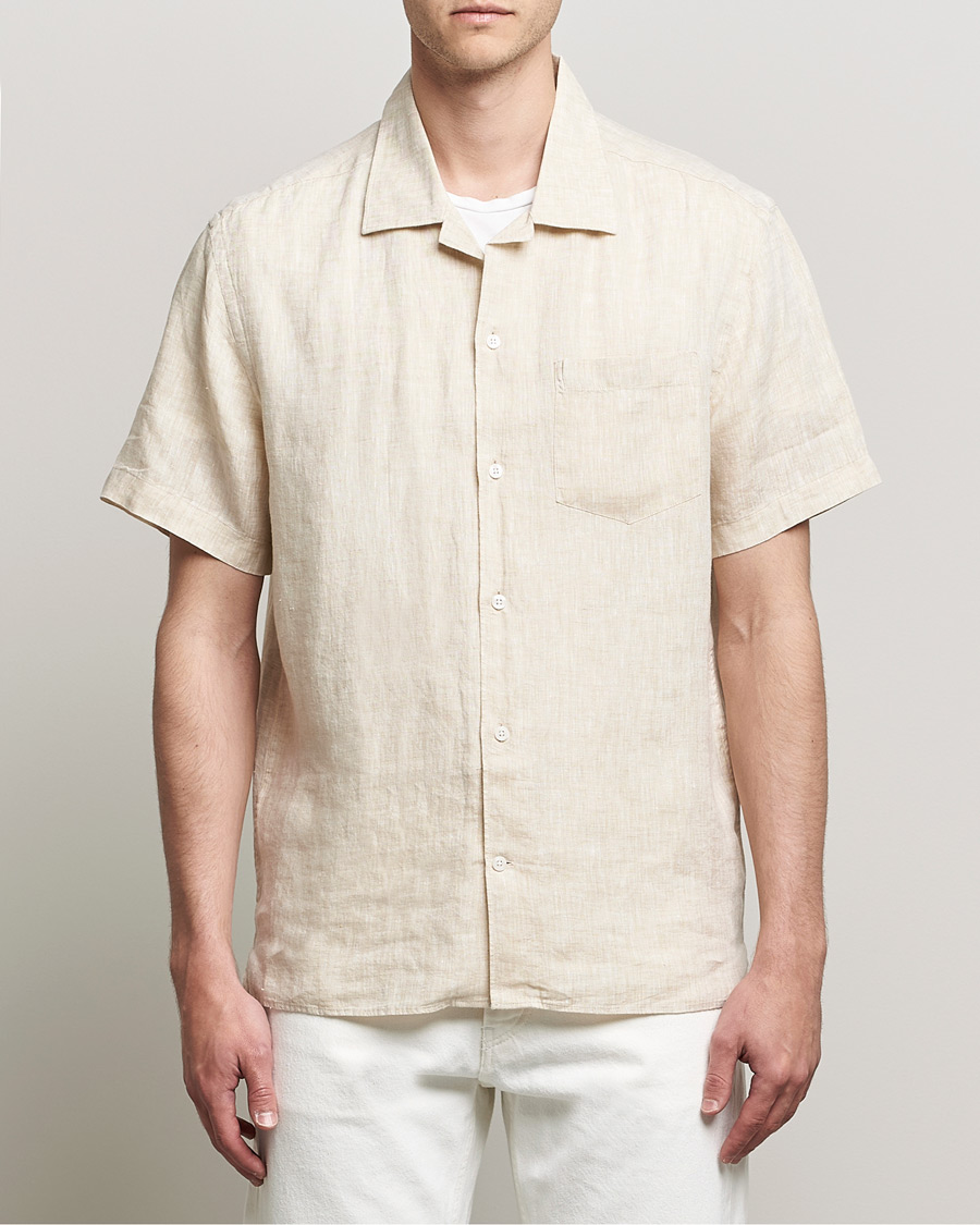 Herr | Skjortor | J.Lindeberg | Linen Melange Short Sleeve Shirt Safari Beige