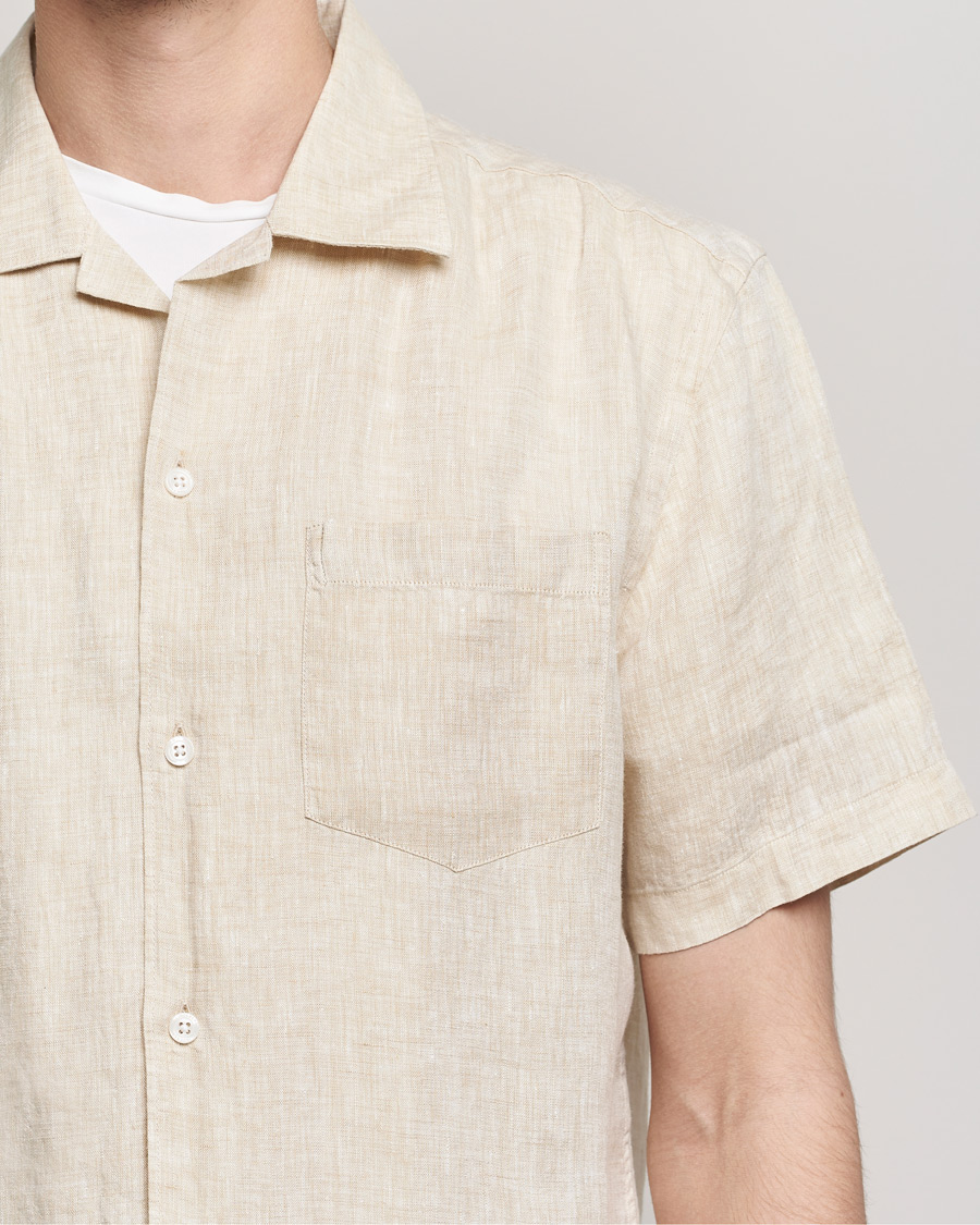 Herr | Skjortor | J.Lindeberg | Linen Melange Short Sleeve Shirt Safari Beige