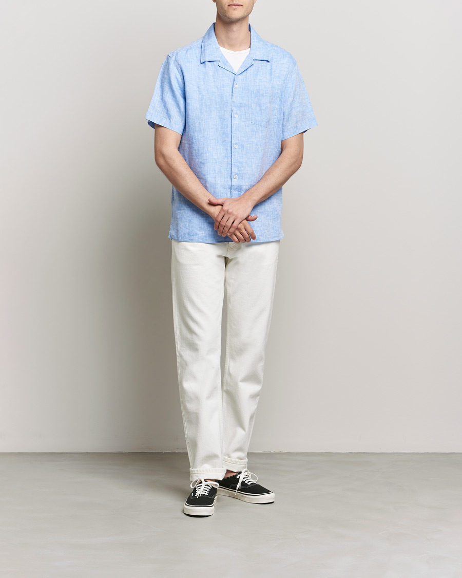 Herr | Kortärmade skjortor | J.Lindeberg | Linen Melange Short Sleeve Shirt Ultramarine