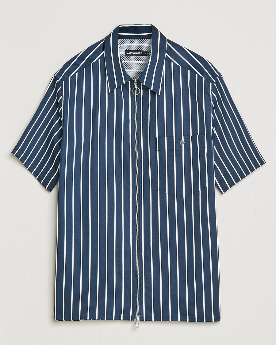 Herr | Skjortor | J.Lindeberg | Chainy Short Sleeve Zip Shirt Navy