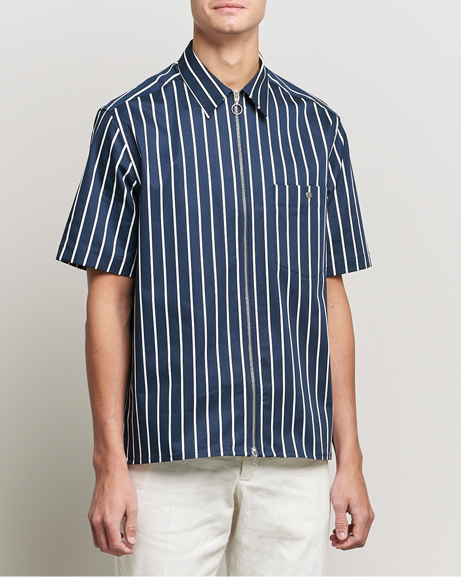 Herr | Skjortor | J.Lindeberg | Chainy Short Sleeve Zip Shirt Navy