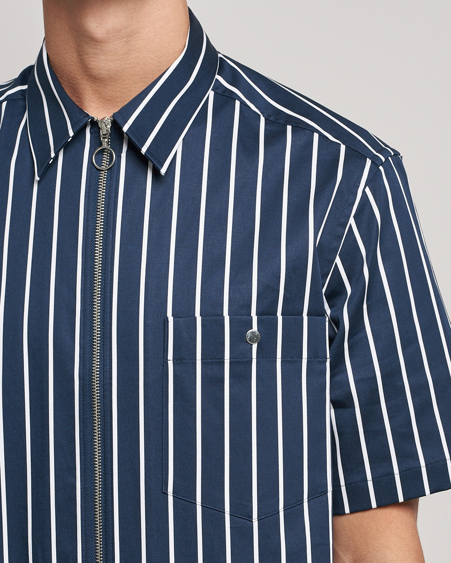 Herr | Skjortor | J.Lindeberg | Chainy Short Sleeve Zip Shirt Navy