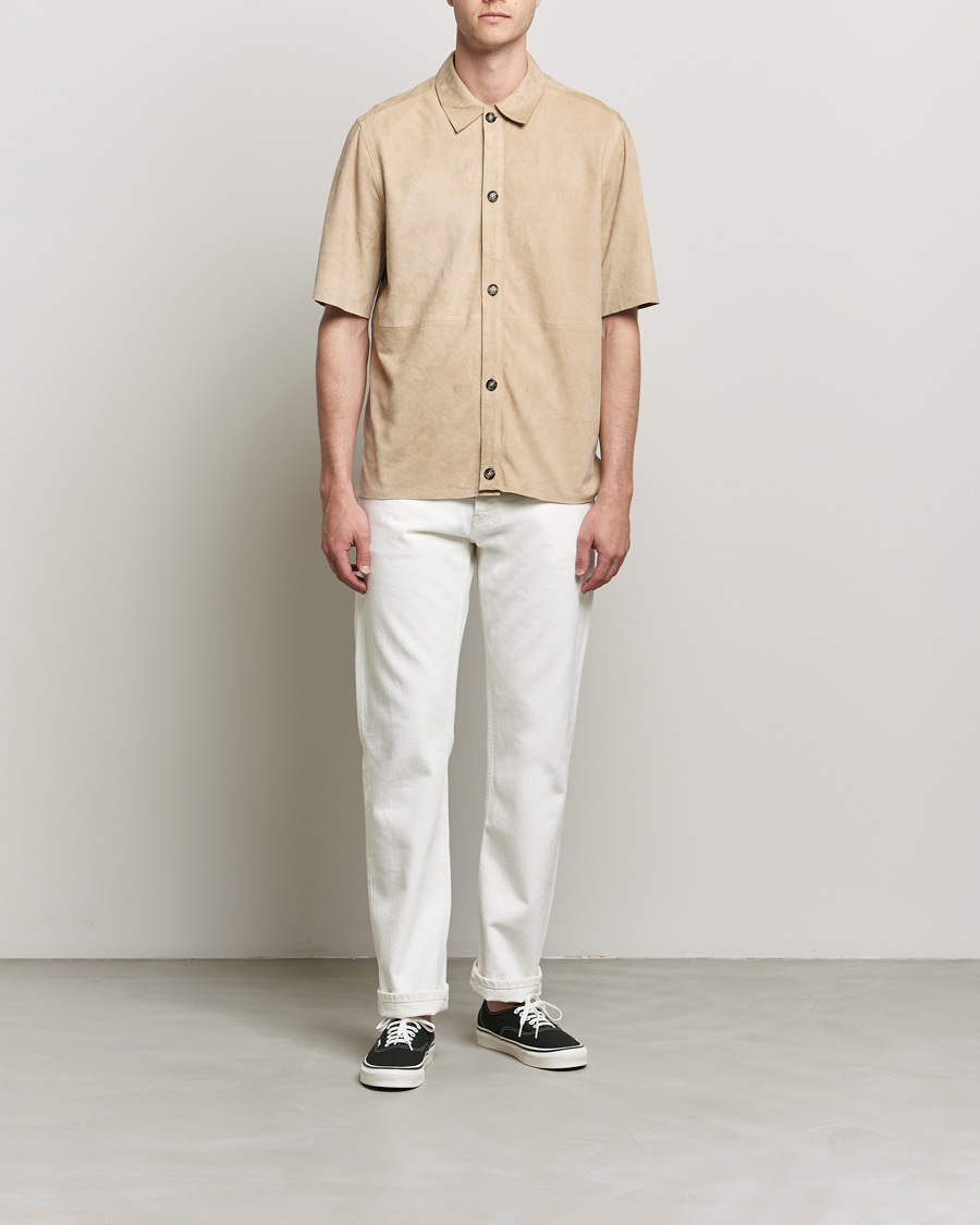 Herr | Skjortor | J.Lindeberg | Shorty Short Sleeve Suede Shirt Safari Beige