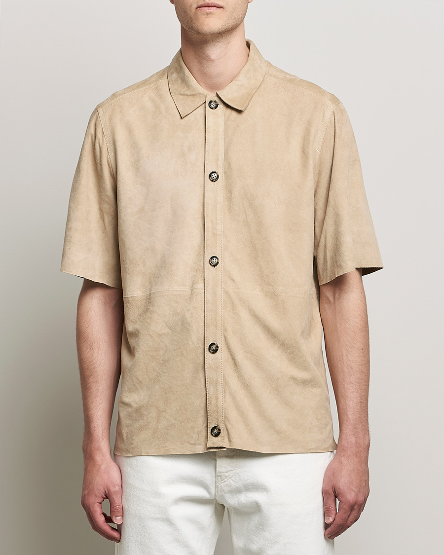 Herr | Skjortor | J.Lindeberg | Shorty Short Sleeve Suede Shirt Safari Beige