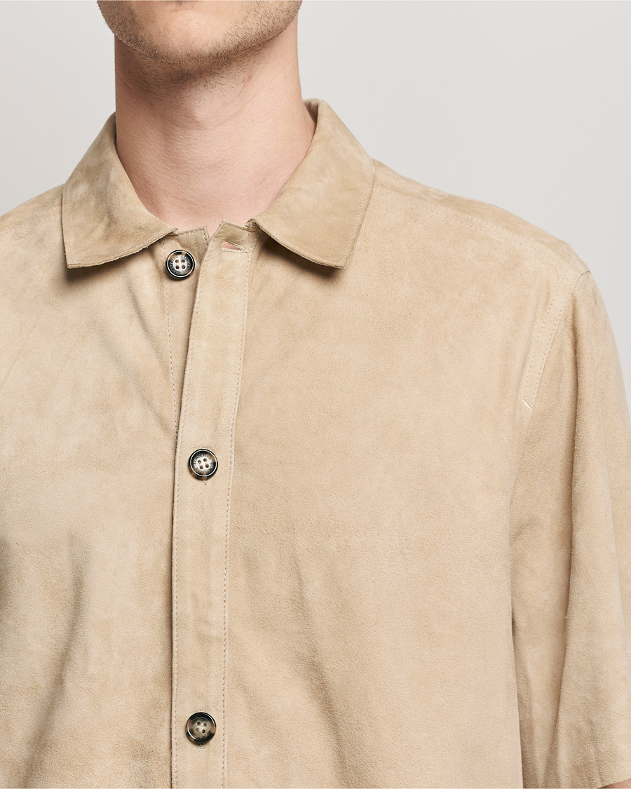 Herr | Skjortor | J.Lindeberg | Shorty Short Sleeve Suede Shirt Safari Beige