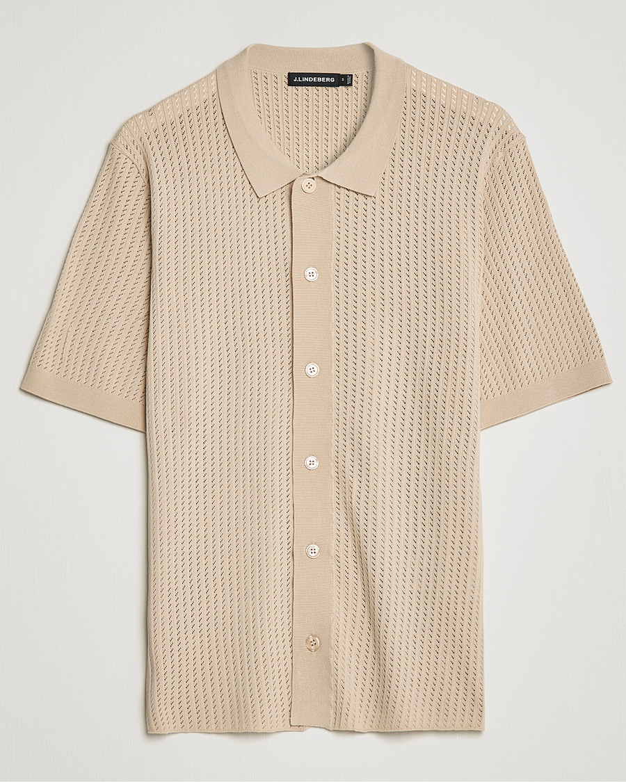Herr | Skjortor | J.Lindeberg | Skyler Rayon Silk Knit Shirt Safari Beige