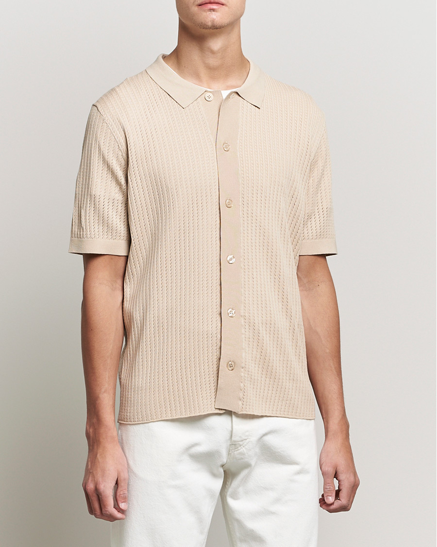 Herr | Skjortor | J.Lindeberg | Skyler Rayon Silk Knit Shirt Safari Beige