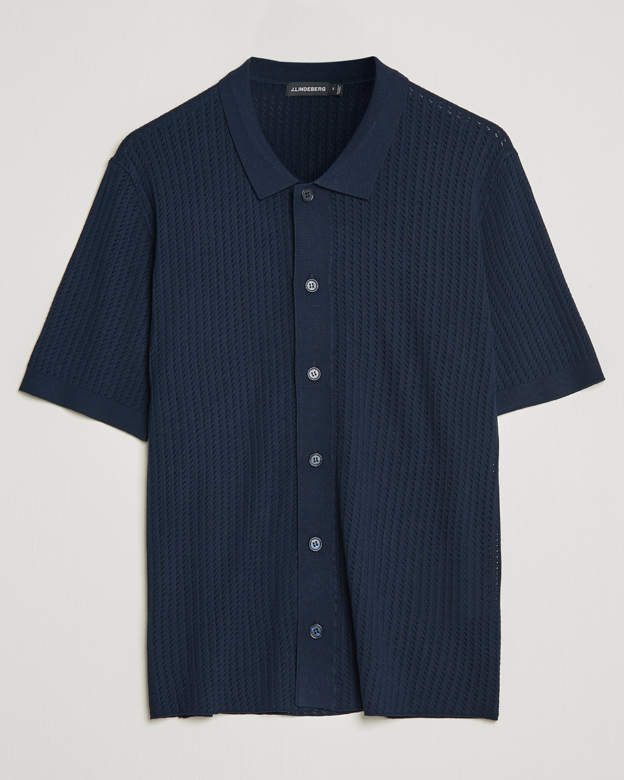 Herr | Skjortor | J.Lindeberg | Skyler Rayon Silk Knit Shirt Navy