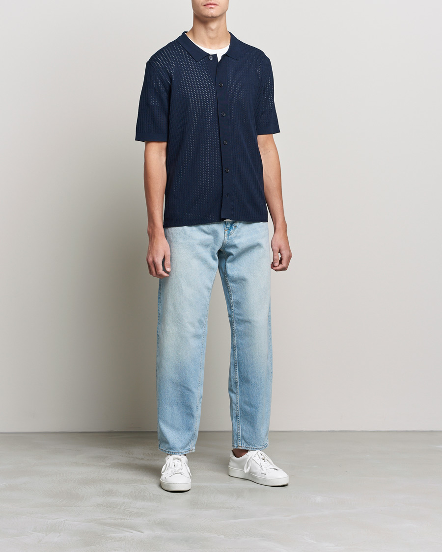 Herr | Kortärmade skjortor | J.Lindeberg | Skyler Rayon Silk Knit Shirt Navy