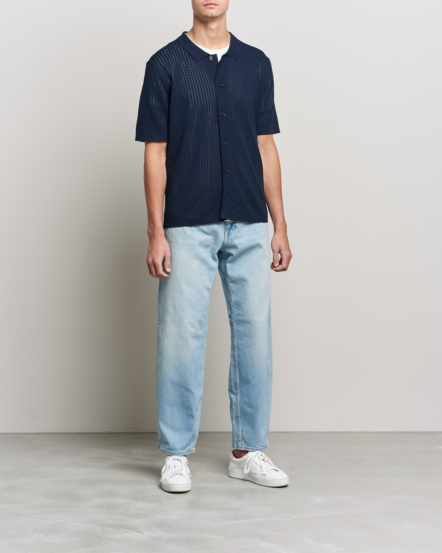 Herr | Skjortor | J.Lindeberg | Skyler Rayon Silk Knit Shirt Navy