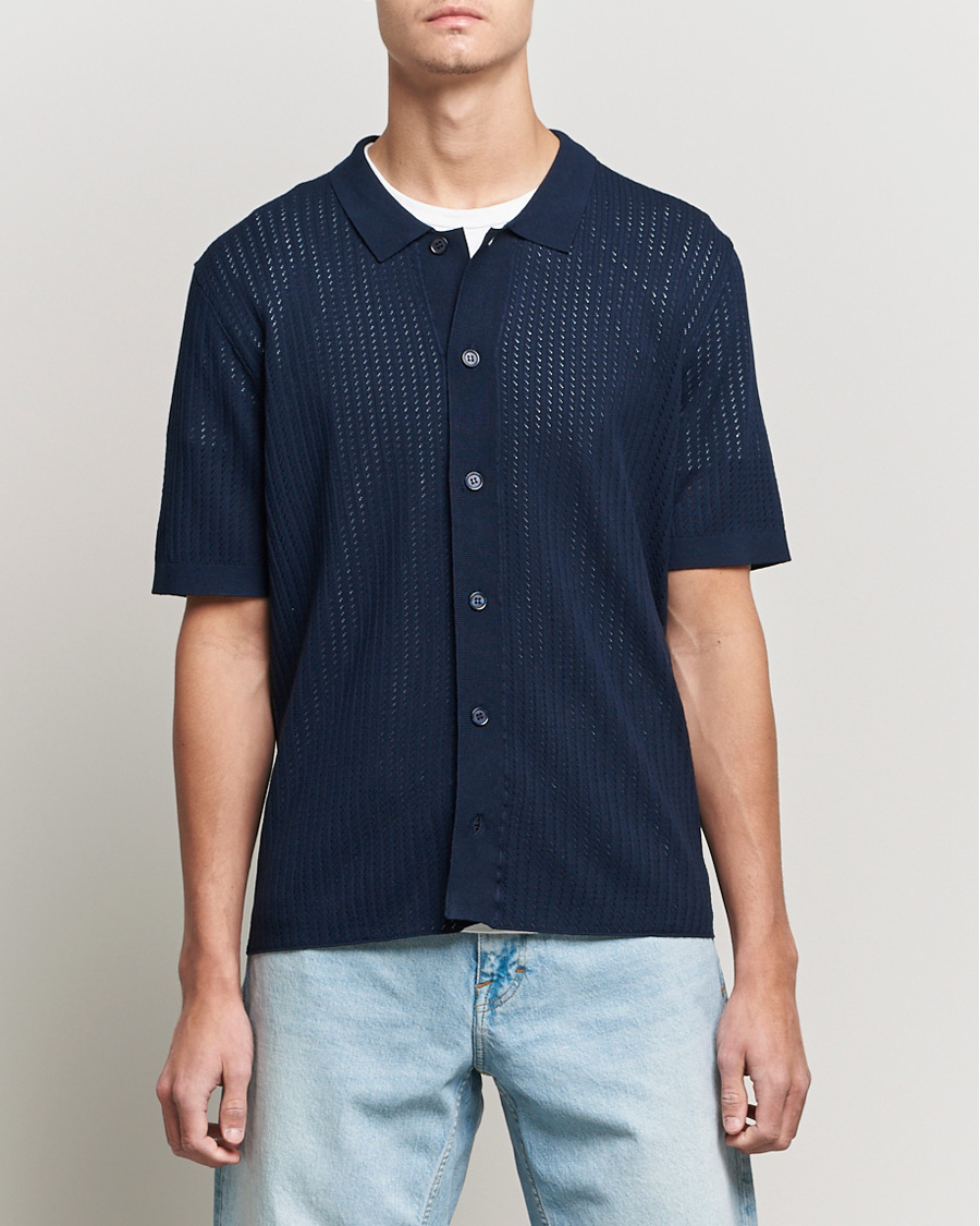 Herr | Skjortor | J.Lindeberg | Skyler Rayon Silk Knit Shirt Navy