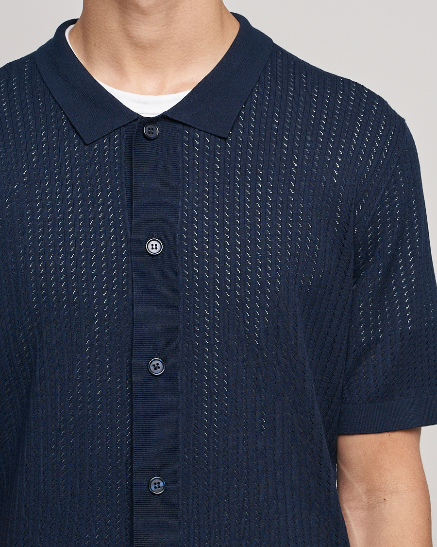 Herr | Skjortor | J.Lindeberg | Skyler Rayon Silk Knit Shirt Navy