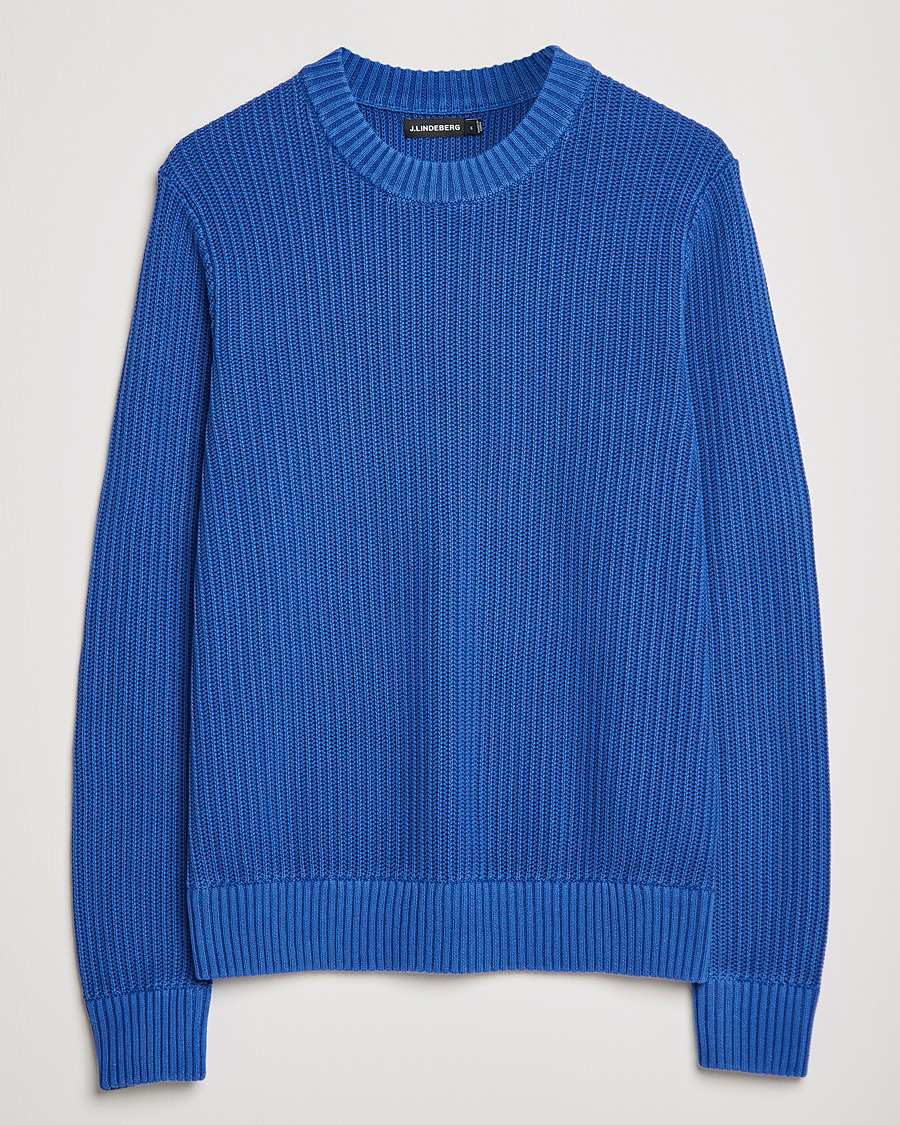 Herr | Tröjor | J.Lindeberg | Coy Summer Structure Organic Cotton Sweater Royal Blue