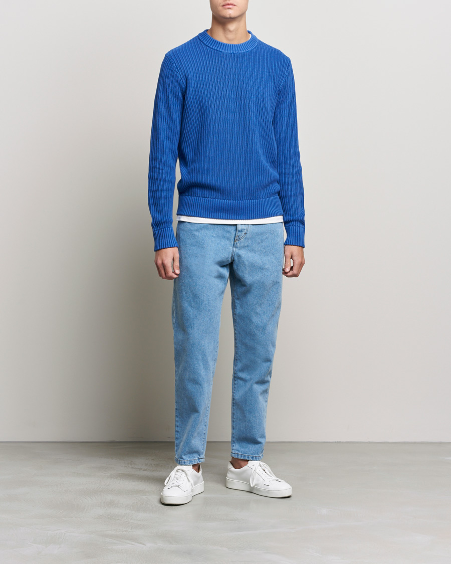 Herr | Tröjor | J.Lindeberg | Coy Summer Structure Organic Cotton Sweater Royal Blue
