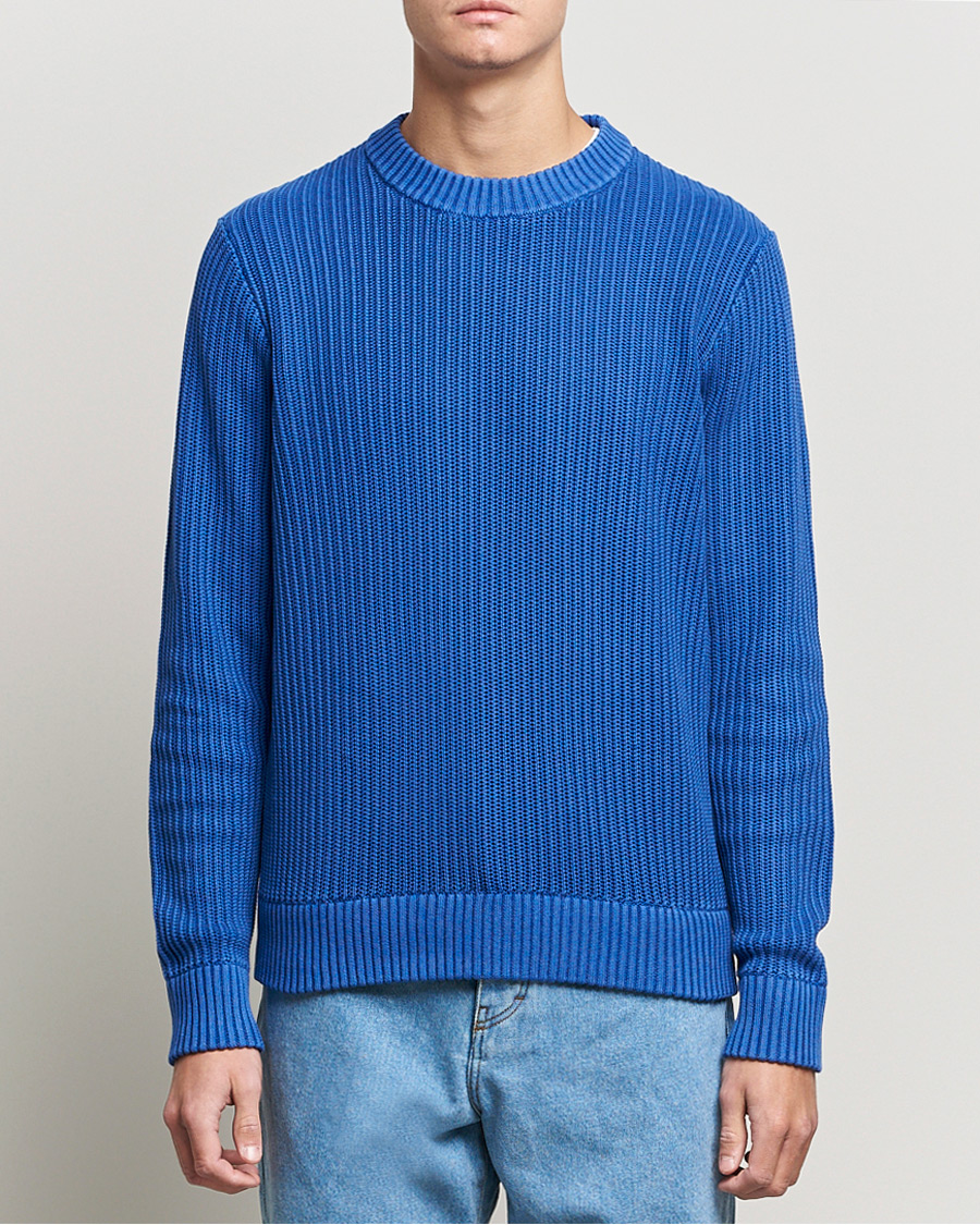 Herr | Stickade tröjor | J.Lindeberg | Coy Summer Structure Organic Cotton Sweater Royal Blue