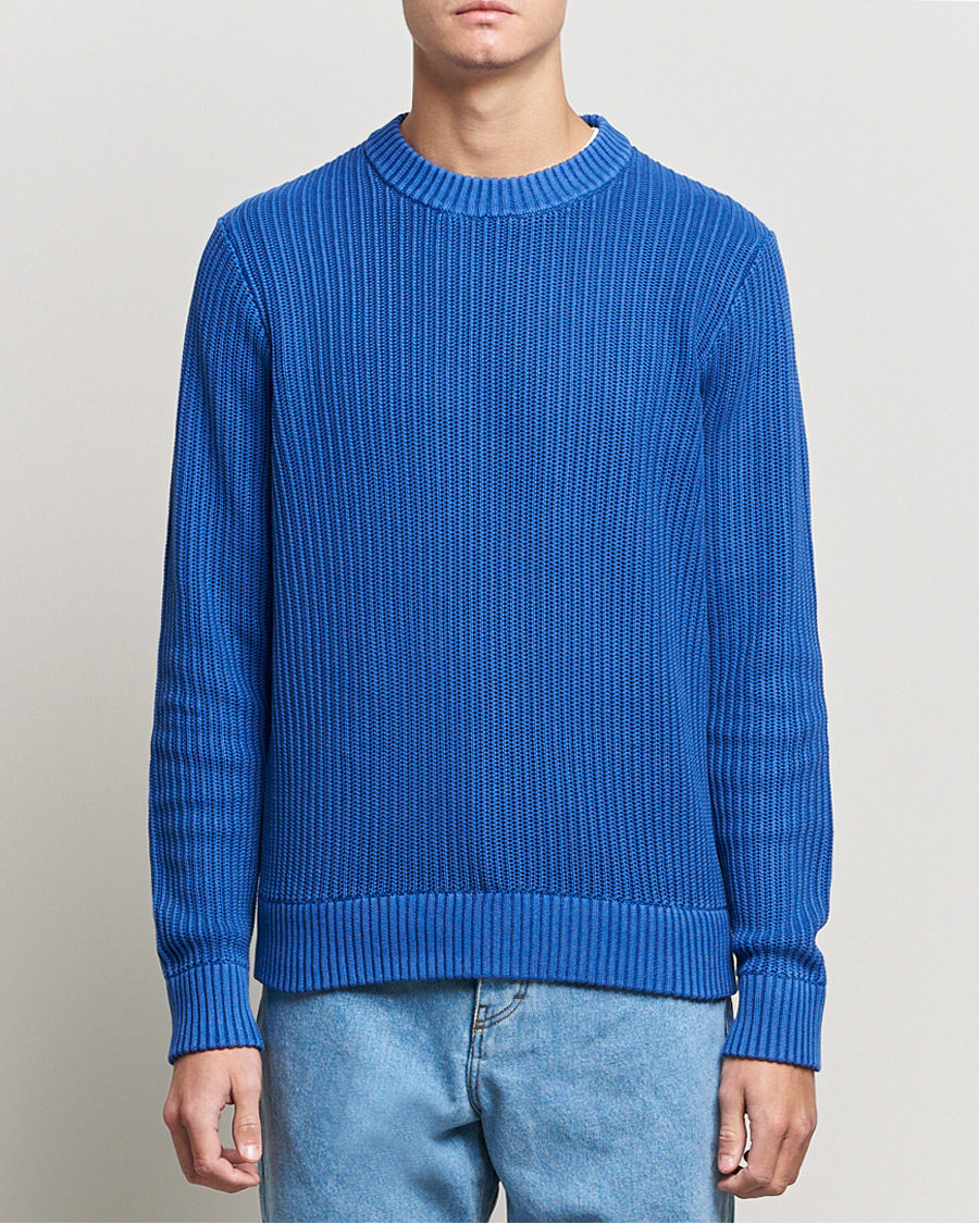 Herr | Tröjor | J.Lindeberg | Coy Summer Structure Organic Cotton Sweater Royal Blue