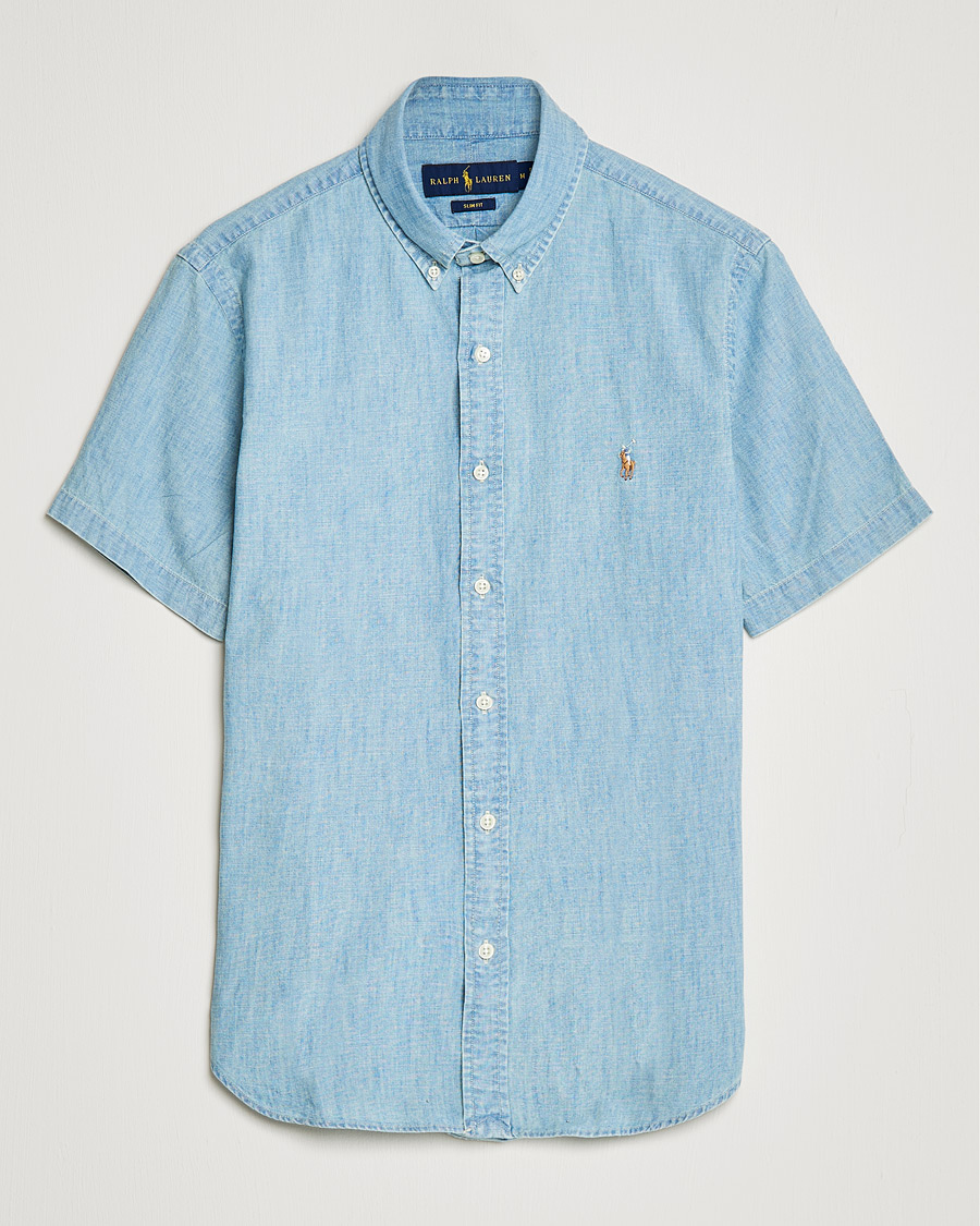 Herr | Skjortor | Polo Ralph Lauren | Slim Fit Short Sleeve Chambray Shirt Light Indigo