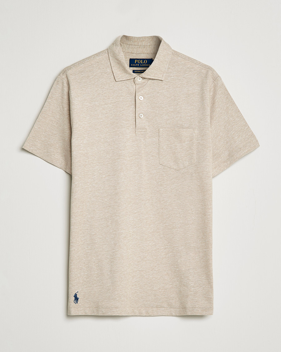 Herr | Pikéer | Polo Ralph Lauren | Custom Slim Fit Cotton/Linen Polo Tan Heather