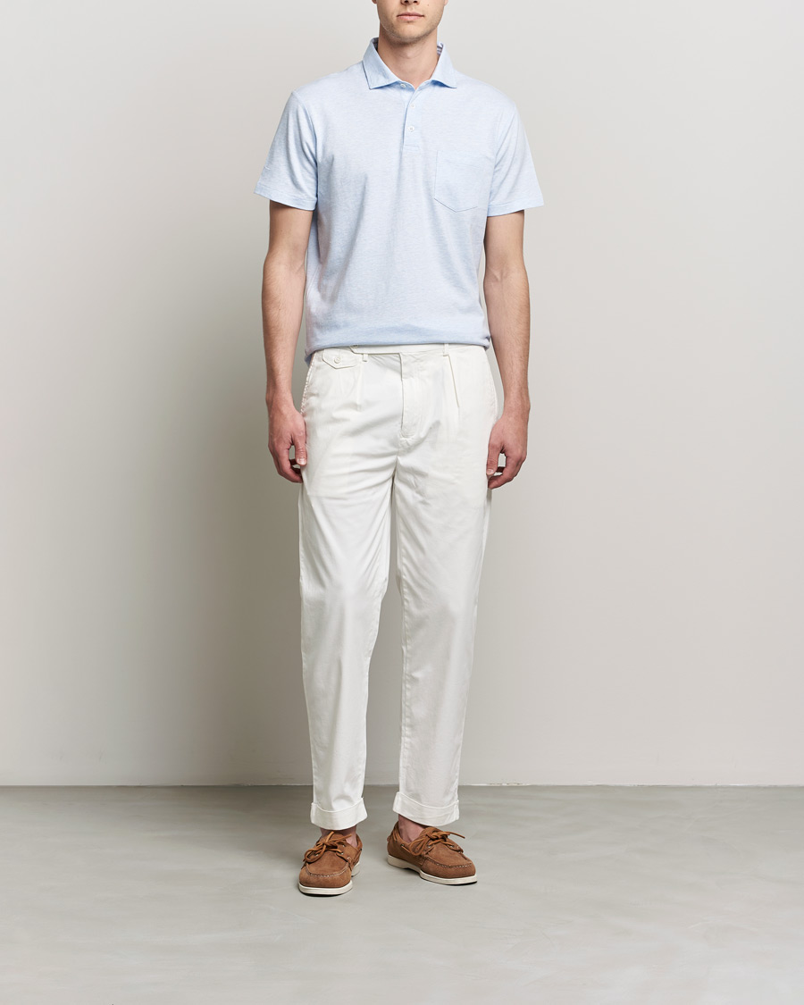 Herr | Pikéer | Polo Ralph Lauren | Custom Slim Fit Cotton/Linen Polo Elite Blue Heather