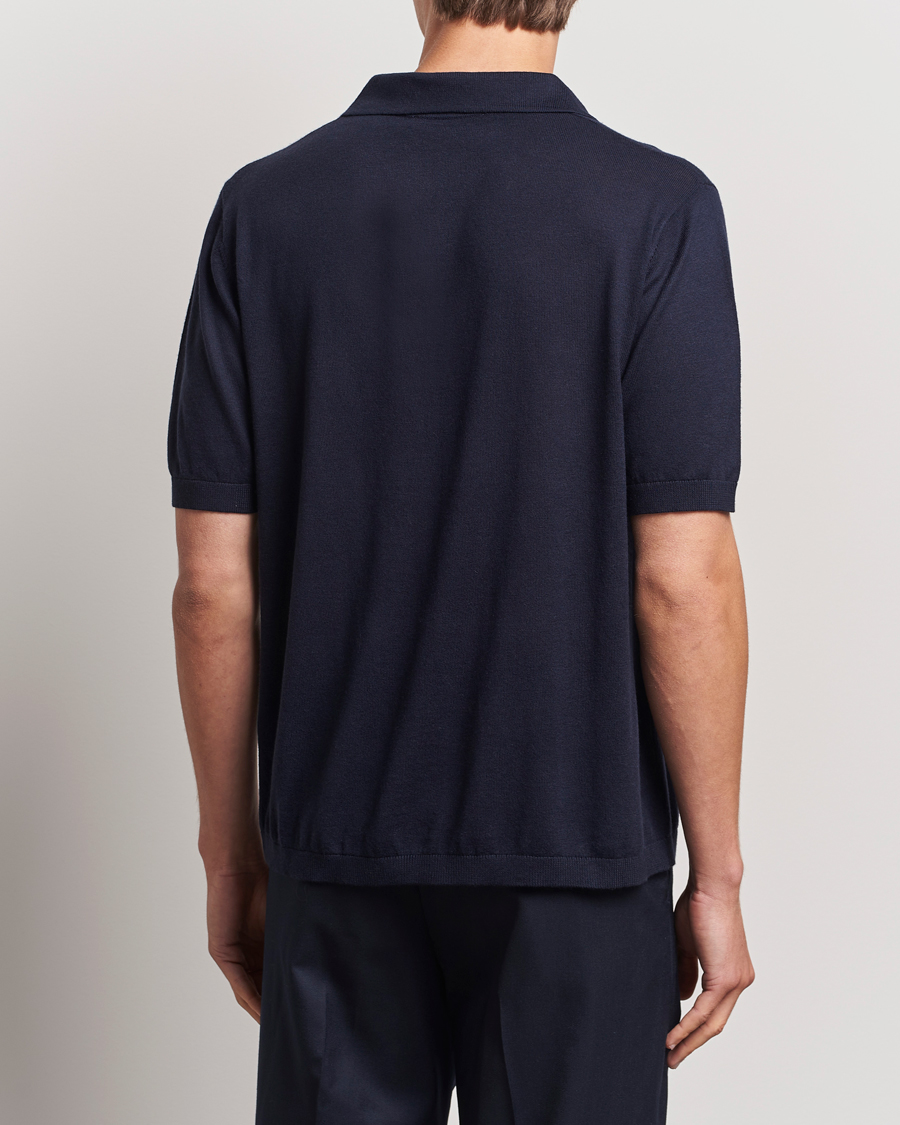 Herr | Pikéer | A Day's March | Ebro Cotton/Merino Open Collar Polo Navy