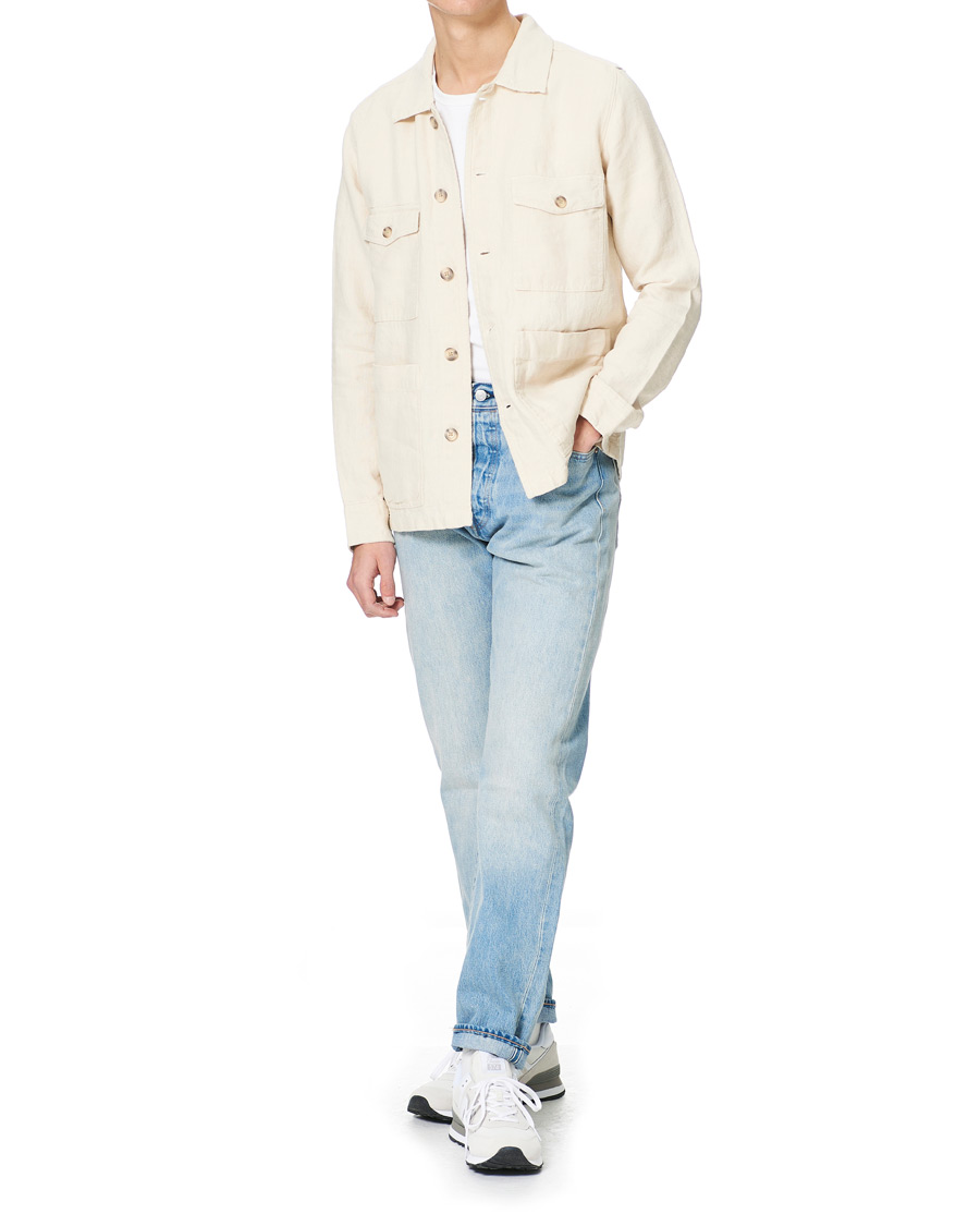 Herr | Overshirts | A Day's March | Heavy Linen Patch Pocket Overshirt Oyster