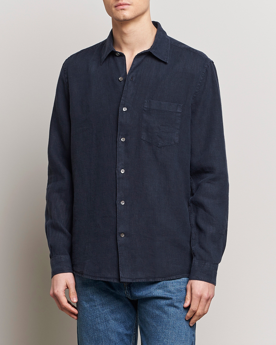 Herr | Casual | A Day's March | Abu Linen Shirt Navy