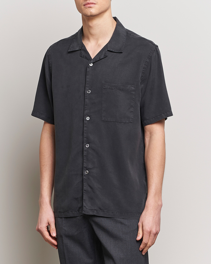 Herr | Kortärmade skjortor | A Day's March | Yamu Lyocell Shirt Off Black