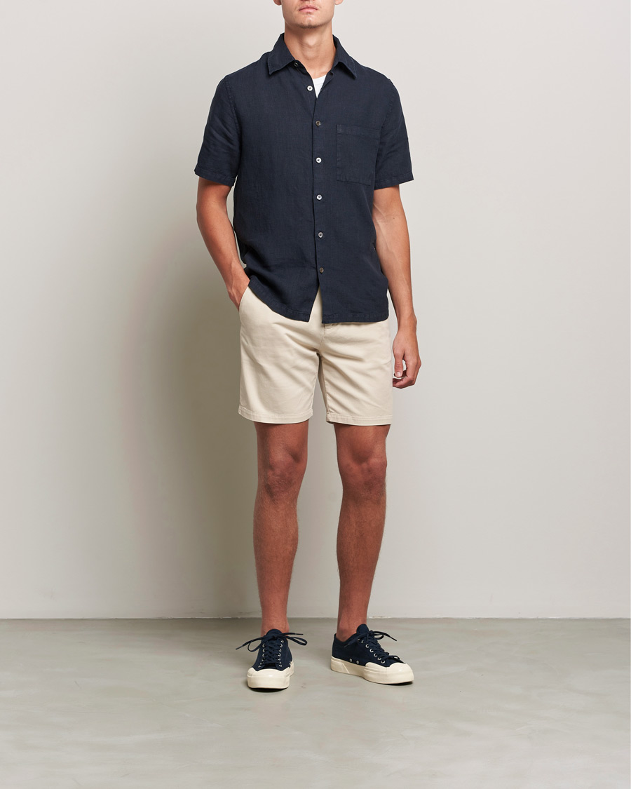 Herr | Skjortor | A Day's March | Khito Short Sleeve Linen Shirt Dark Navy