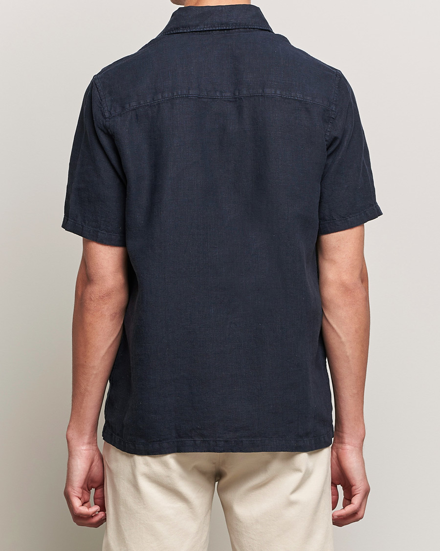 Herr | Skjortor | A Day's March | Khito Short Sleeve Linen Shirt Dark Navy