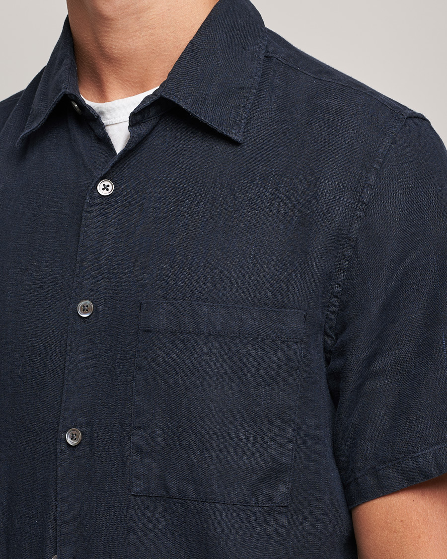Herr | Skjortor | A Day's March | Khito Short Sleeve Linen Shirt Dark Navy