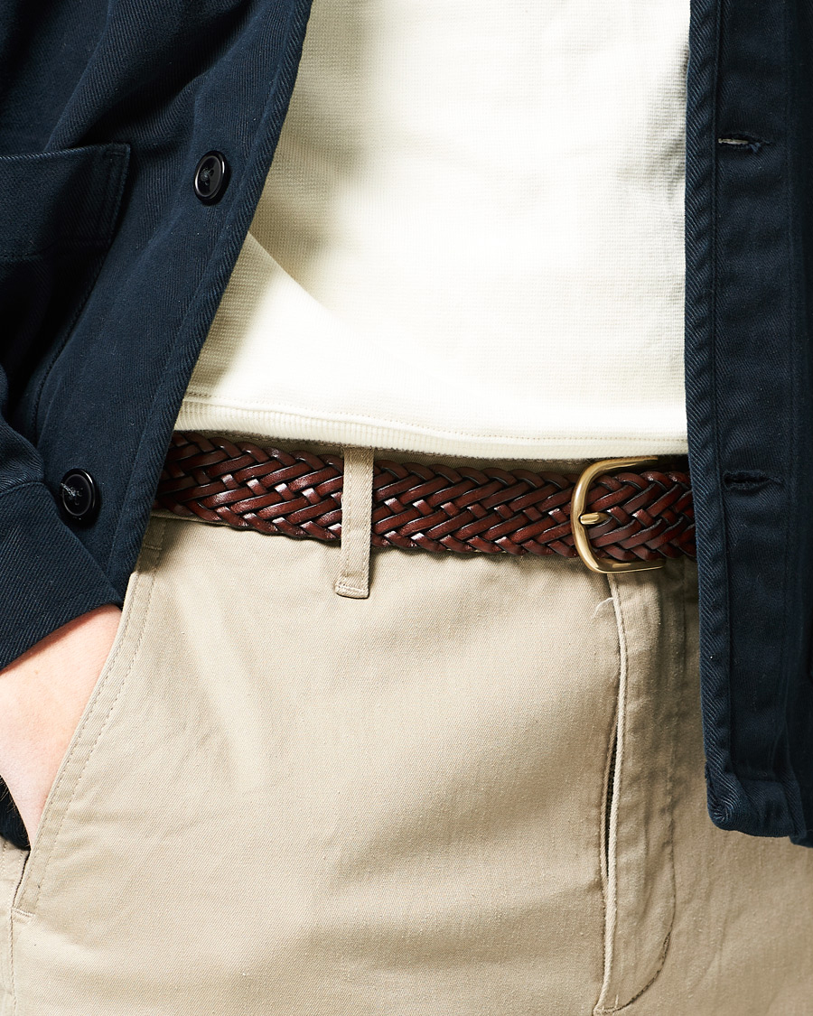 Herr | Anderson's Woven Leather Belt 3 cm Dark Brown | Anderson's | Woven Leather Belt 3 cm Dark Brown