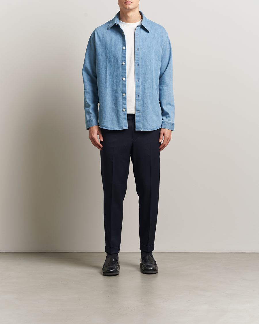 Herr | Byxor | Filippa K | Terry Gabardine Cropped Turn Up Trousers Navy